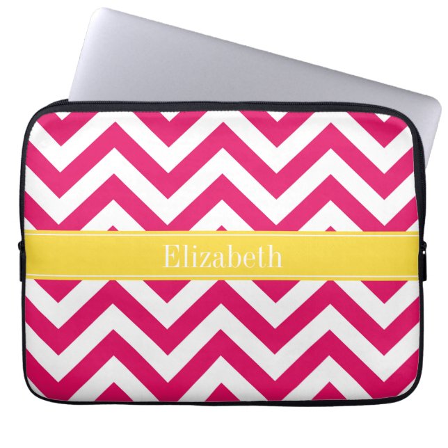 Raspberry Lg Chevron Pineapple Naam Monogram Laptop Sleeve (Voorkant)