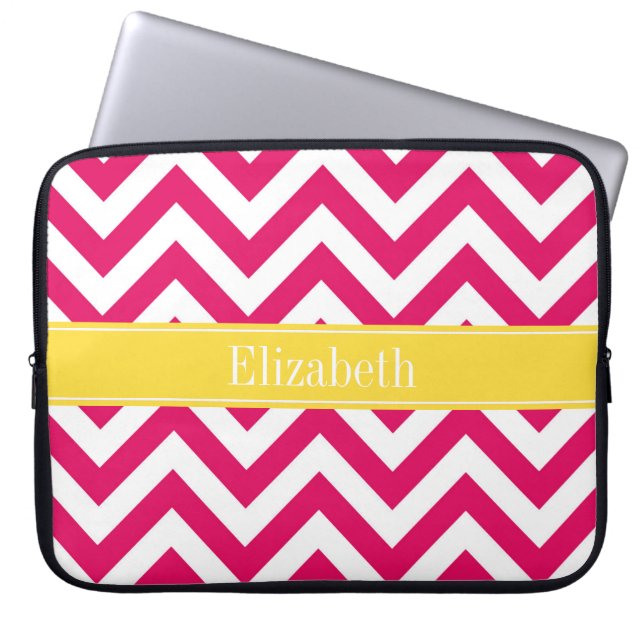 Raspberry Lg Chevron Pineapple Naam Monogram Laptop Sleeve (Voorkant)