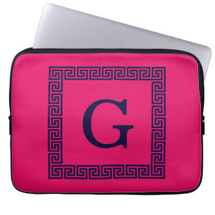 Raspberry, Navy Blauw Griekse sleutel #1 ingelijst Laptop Sleeve