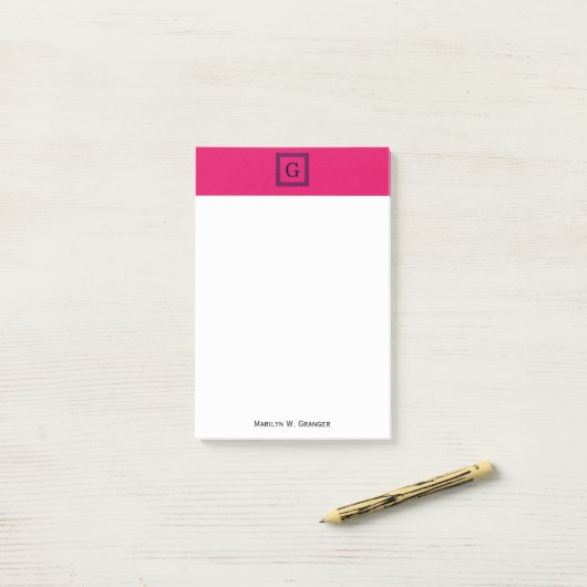 Raspberry, Navy Blauw Griekse sleutel #1 ingelijst Post-it® Notes (Op bureau)