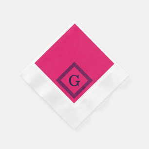 Raspberry, Navy Blauw Griekse sleutel #1 ingelijst Servetten