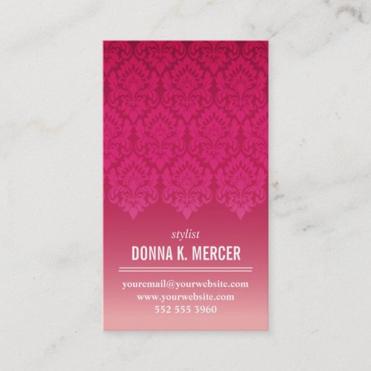 Raspberry Ombre Damask Panel Visitekaartje (Voorkant)