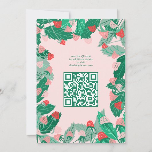 Raspberry Patch Schattigee Custom QR Code BABY SHO Kaart (Achterkant)