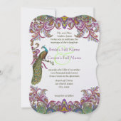 Raspberry Peacock Damask Wedding Invitations Kaart (Voorkant)