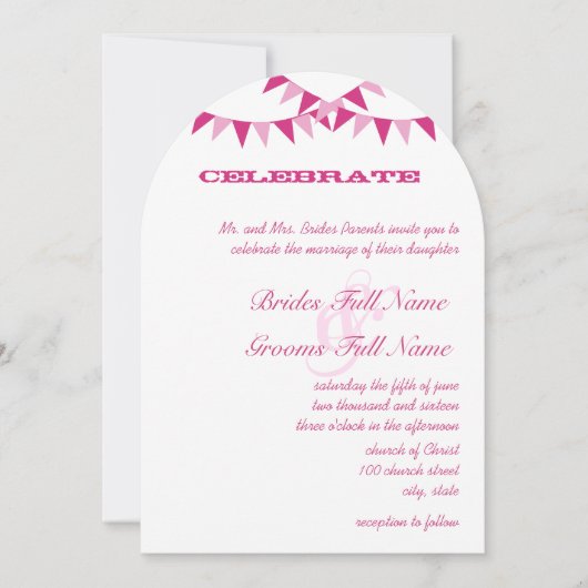 Raspberry Pink Bunting Pennant invitation mariage (Devant)