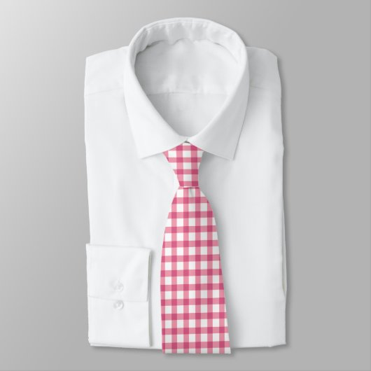 Raspberry Pink Gingham Pset Checked Pattern Stropdas (Gebonden)