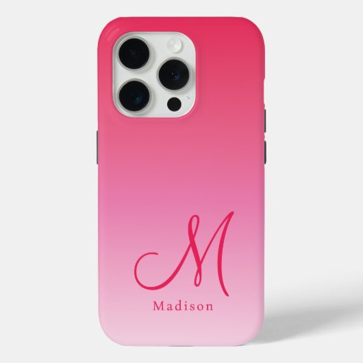 Raspberry Pink Gradient Aangepaste Monogram Naam Case-Mate iPhone Case (Achterkant)