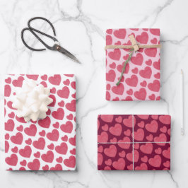 Raspberry Pink Hearts Inpakpapier Vel