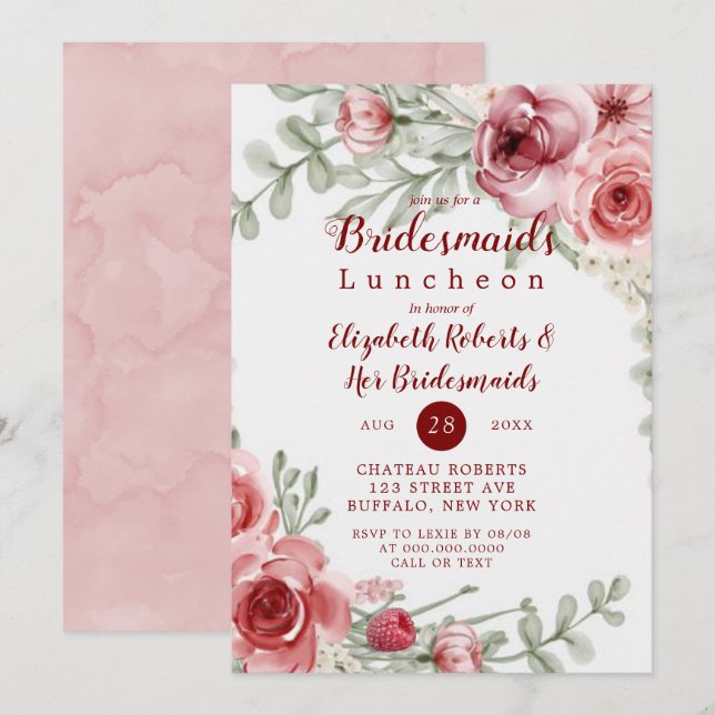 Raspberry Pink Paint Peony Bridesmaids Luncheon (Voorkant / Achterkant)