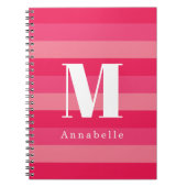 Raspberry Pink Strepen Aangepaste Monogram Naam Notitieboek (Voorkant)