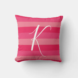 Raspberry Pink Stripes Custom Monogram Initiaal Kussen