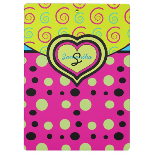 Raspberry Polka Dots and Swirls Custom Cliboard Klembord (Achterkant)