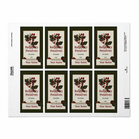 Raspberry Preserve Canning Étiquette (Feuille entière)