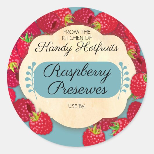 Raspberry raspberries jam jelly preserves canning ronde sticker (Voorkant)