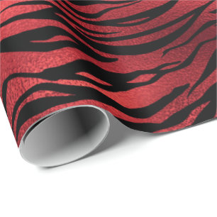 Raspberry robijn zwarte tijger dier rode metallic cadeaupapier