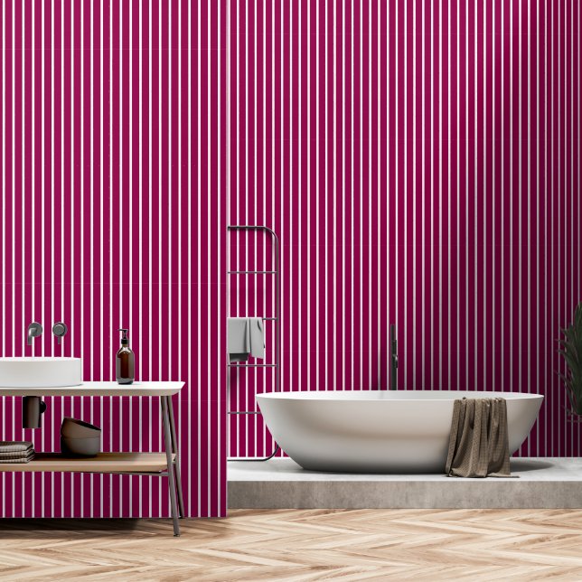 Raspberry rood en wit grote slager streep behang (Badkamer)