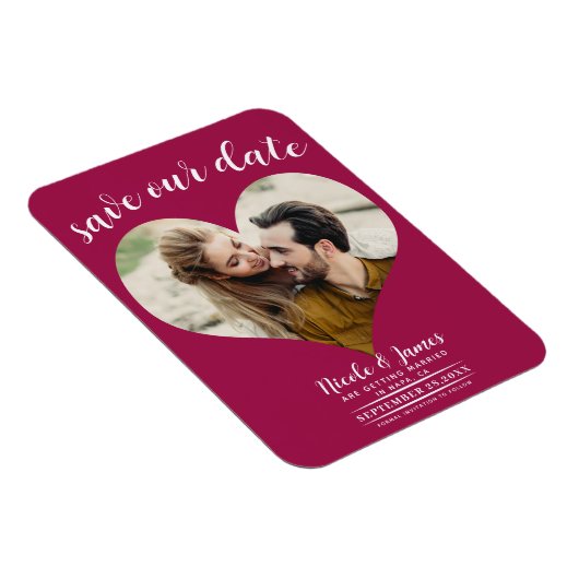 Raspberry Roze Hart Foto Bruiloft Save the Date Magneet (Rechterzijde)