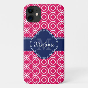 Raspberry roze Whocton marinemonogram Marokkaans P iPhone 11 Hoesje