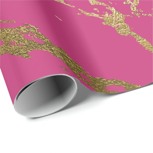 Raspberry Rubin Pink Gold Marble Shiny Glam Cadeaupapier (Rol Hoek)