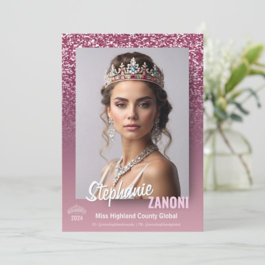 Raspberry Sparkle Pageant Handtekening Kaart | QR- (Staand voorkant)