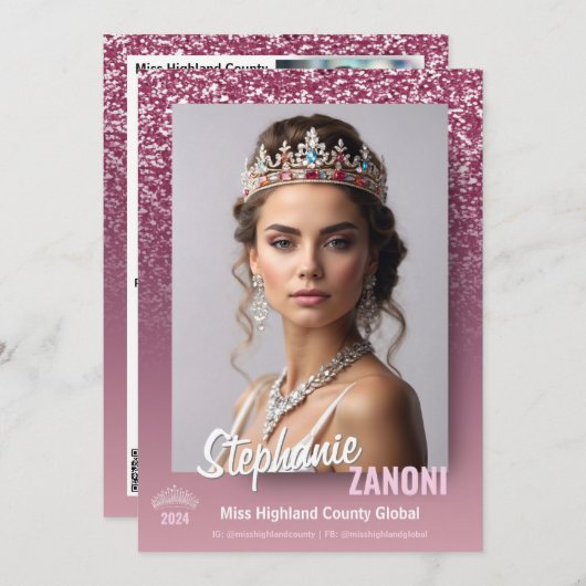 Raspberry Sparkle Pageant Handtekening Kaart | QR- (Voorkant / Achterkant)