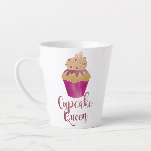 Raspberry Waterverf Cupcake Queen Glitter Latte Mok (Links)