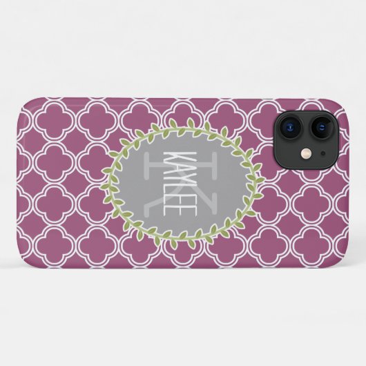 Raspberry White Lattice Pattern Monogramed Vine Case-Mate iPhone Case (Achterkant (horizontaal))