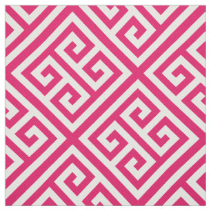 Raspberry White Med Greek Key Diag T Pattern #1 Stof
