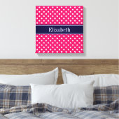 Raspberry White Polka Dots Navy Blue Name Monogram Canvas Afdruk (Insitu (Slaapkamer))