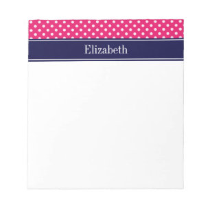 Raspberry White Polka Dots Navy Blue Name Monogram Notitieblok
