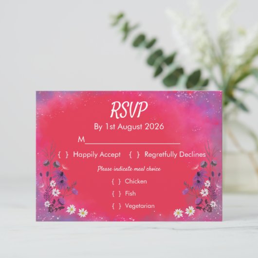 Raspberry Wildflowers - RSVP card (Debout devant)