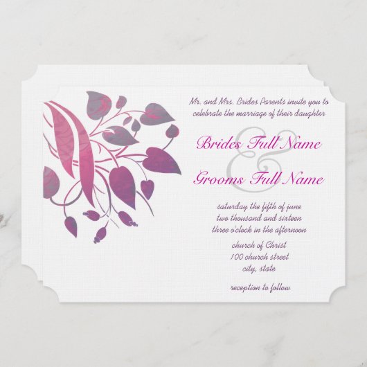 Raspberry Wisteria Leaf Wedding Butterfly Invites Kaart (Voorkant / Achterkant)