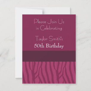 Raspberry Zebra Pattern Birthday Uitnodiging