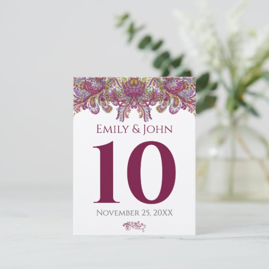  RaspberryDamask Wedding Table Number Kaarten (Staand voorkant)