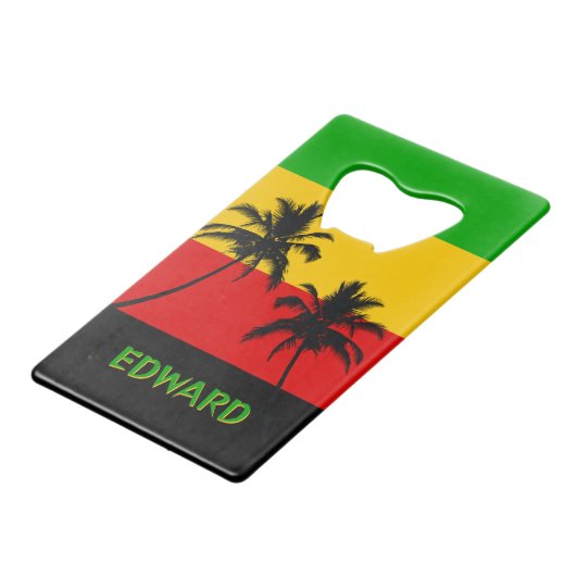 Rasta Flag with Palm Trees Tropical Kredietkaart Flessenopener (Voorkant Gekanteld)