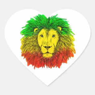 Rasta leeuw hoofd rood geel groen tekening Jamaica Hart Sticker