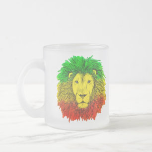 Rasta leeuw hoofd rood geel groen tekening Jamaica Matglas Koffiemok