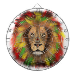 Rasta leeuwenkop rood geel groen tekening Jamaica Dartbord