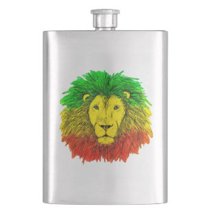 Rasta leeuwenkop rood geel groen tekening Jamaica  Flacon
