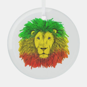 Rasta leeuwenkop rood geel groen tekening Jamaica  Glas Ornament