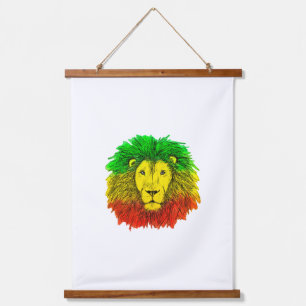 Rasta leeuwenkop rood geel groen tekening Jamaica Hangend Wandkleed