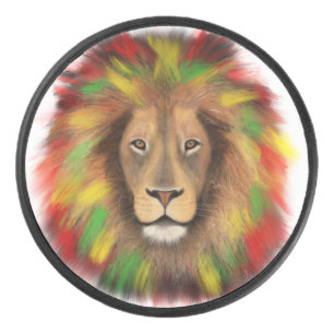 Rasta leeuwenkop rood geel groen tekening Jamaica  Hockey Puck