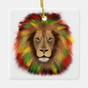 Rasta leeuwenkop rood geel groen tekening Jamaica Keramisch Ornament