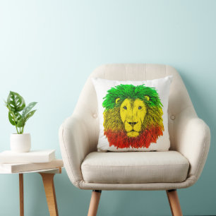 Rasta leeuwenkop rood geel groen tekening Jamaica Kussen