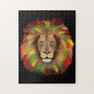 Rasta leeuwenkop rood geel groen tekening Jamaica Legpuzzel