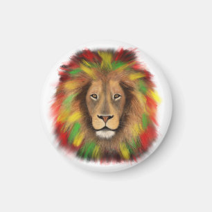 Rasta leeuwenkop rood geel groen tekening Jamaica  Magneet