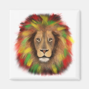 Rasta leeuwenkop rood geel groen tekening Jamaica Magneet