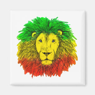 Rasta leeuwenkop rood geel groen tekening Jamaica  Magneet