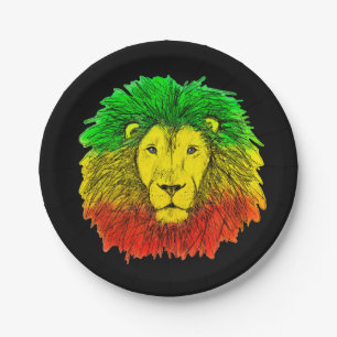 Rasta leeuwenkop rood geel groen tekening Jamaica  Papieren Bordje