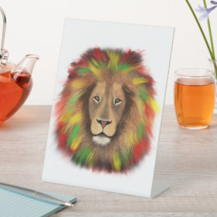 Rasta leeuwenkop rood geel groen tekening Jamaica  Reclamebord Met Voetstuk